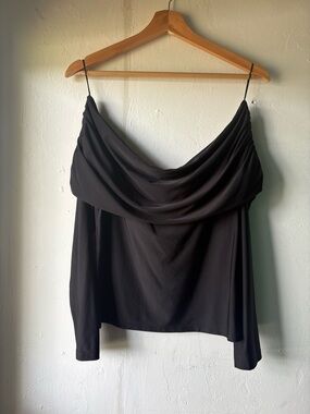 Black Draped Off-Shoulder Blouse